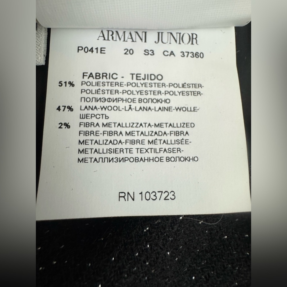 Armani Junior Black Wool Mix Trouser Shorts with Bow on Back Italian 12A. NWT - Picture 11 of 14